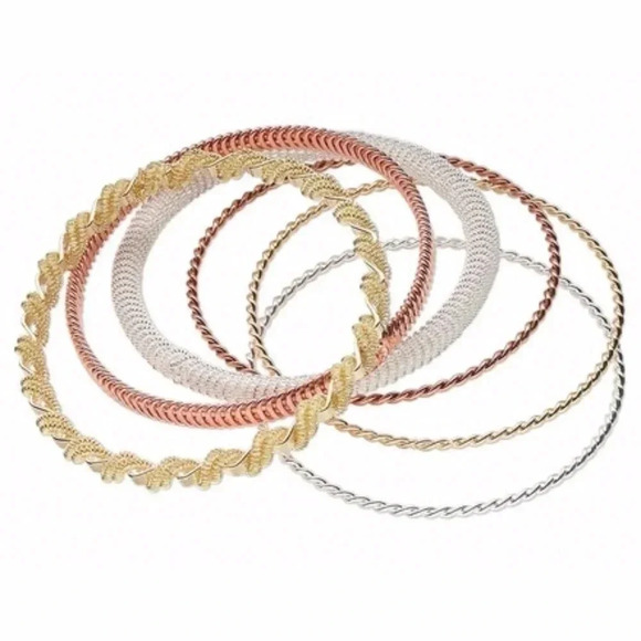 Twisted Rope Metal Bangle Bracelets Set of 6 - Picture 1 of 1